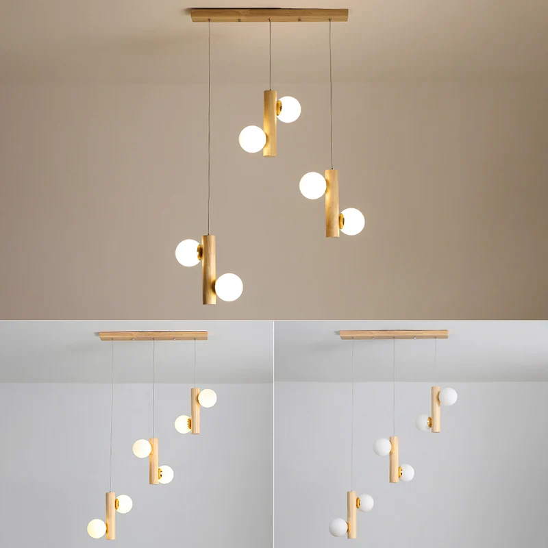 Eigentijdse Modo hanglamp crèmekleurig glas eetkamer multi-licht hanglamp hout Clearhalo