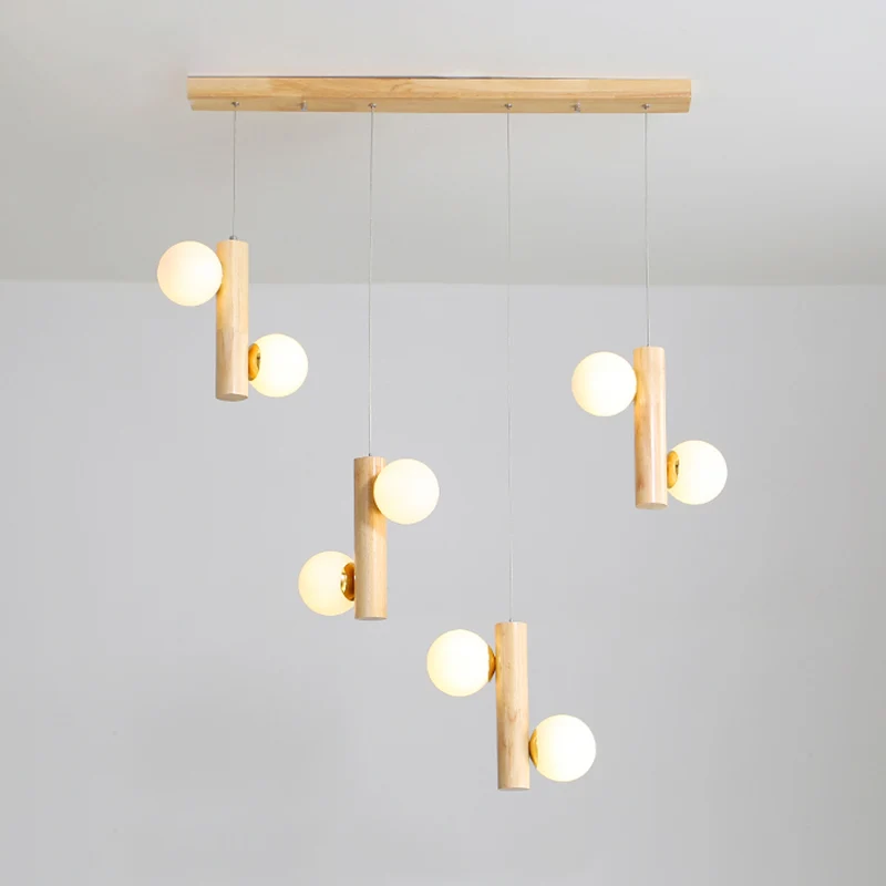Eigentijdse Modo hanglamp crèmekleurig glas eetkamer multi-licht hanglamp hout Clearhalo