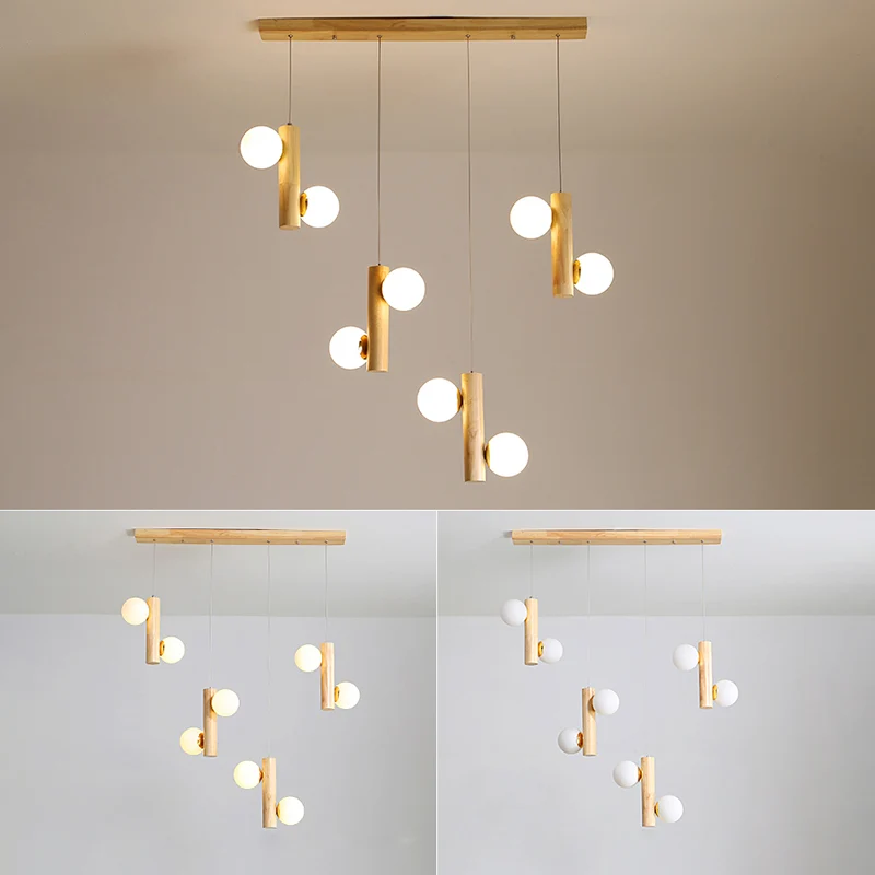 Eigentijdse Modo hanglamp crèmekleurig glas eetkamer multi-licht hanglamp hout Clearhalo