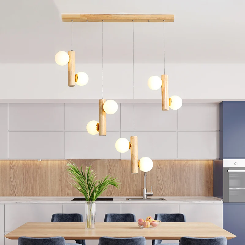 Eigentijdse Modo hanglamp crèmekleurig glas eetkamer multi-licht hanglamp hout Clearhalo