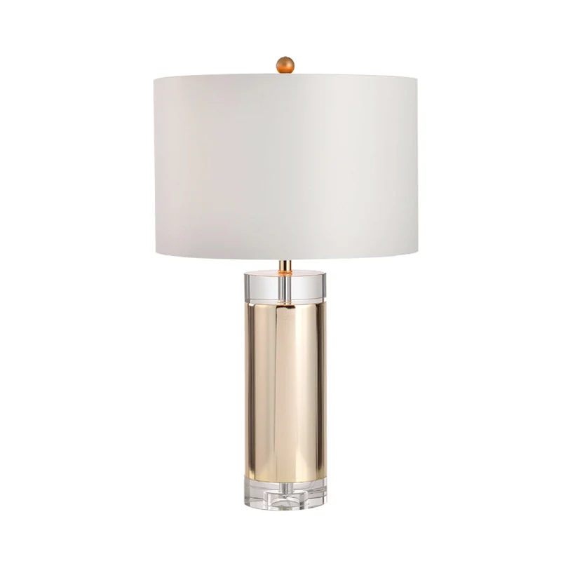 Eigentijdse nachtkastjelamp met 1 kop, gouden cilinder leesboeklamp met stoffen kap Clearhalo