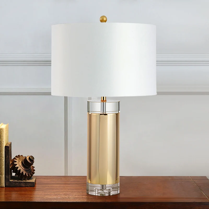 Eigentijdse nachtkastjelamp met 1 kop, gouden cilinder leesboeklamp met stoffen kap Clearhalo