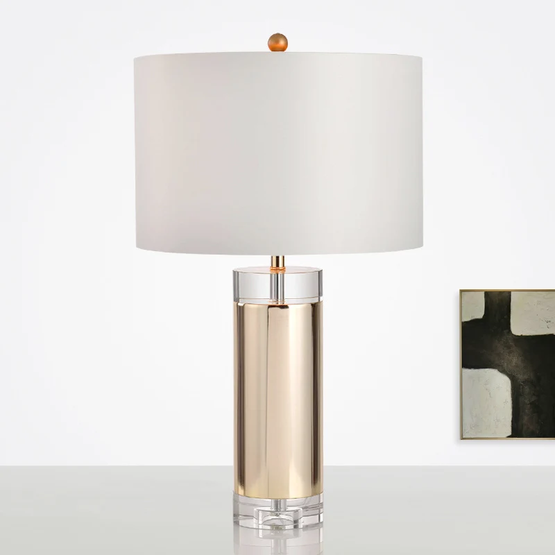 Eigentijdse nachtkastjelamp met 1 kop, gouden cilinder leesboeklamp met stoffen kap Clearhalo