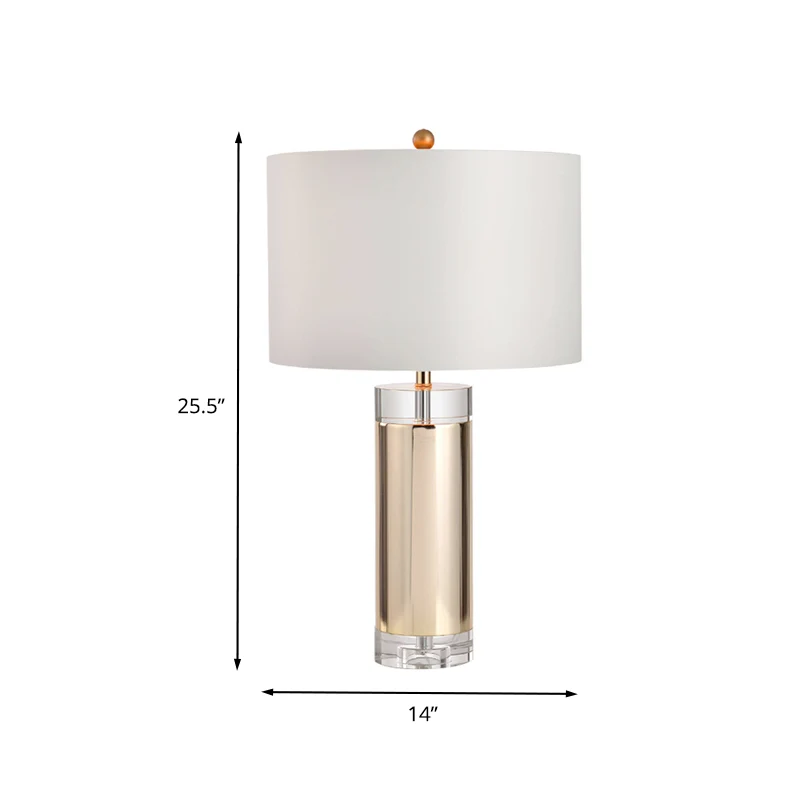 Eigentijdse nachtkastjelamp met 1 kop, gouden cilinder leesboeklamp met stoffen kap Clearhalo