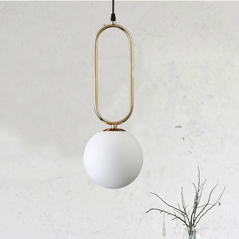 Eigentijdse Orb Shade hanglamp melkglas 1 kops woonkamer hangend armatuur gouden afwerking Clearhalo