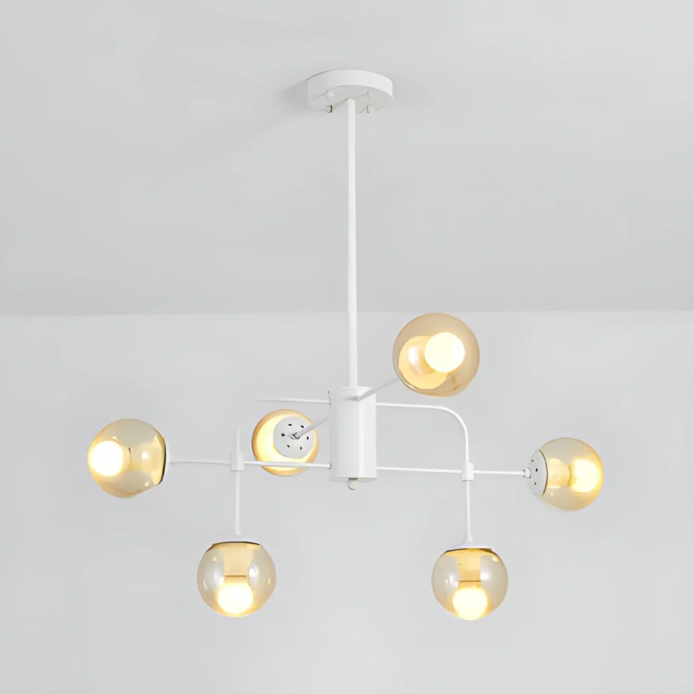 Eigentijdse Orb Shade hanglamp met glazen kap, 6 lampen, zwart/witte afwerking kroonluchterverlichting Clearhalo