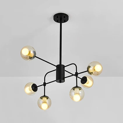 Eigentijdse Orb Shade hanglamp met glazen kap, 6 lampen, zwart/witte afwerking kroonluchterverlichting Clearhalo