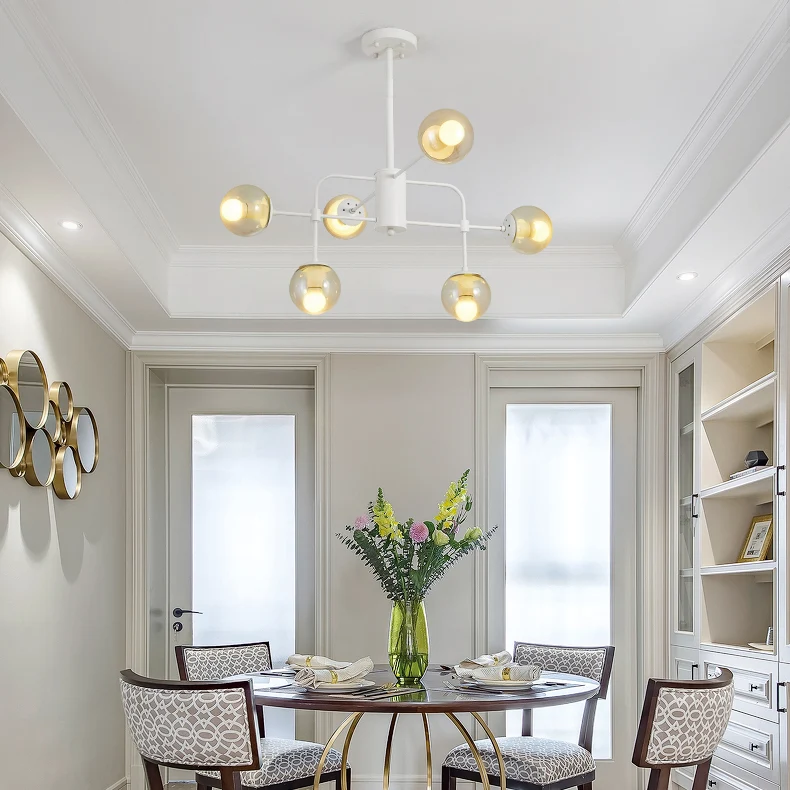 Eigentijdse Orb Shade hanglamp met glazen kap, 6 lampen, zwart/witte afwerking kroonluchterverlichting Clearhalo