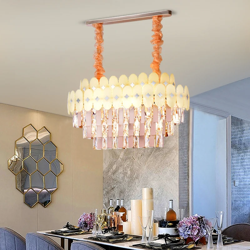 Eigentijdse ovale eiland-hanglamp helder kristal 12-lichts eetkamer hangende kroonluchter Clearhalo