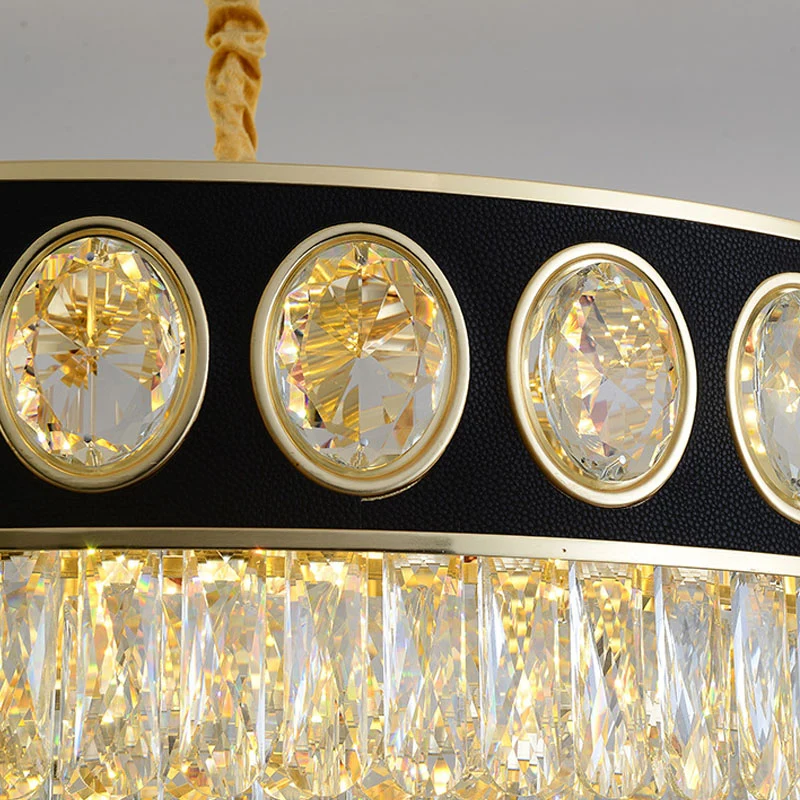 Eigentijdse ovale hangende verlichtingsarmatuur gefacetteerd kristal 10 koppen eetkamer eilandverlichting zwart en goud Cl...