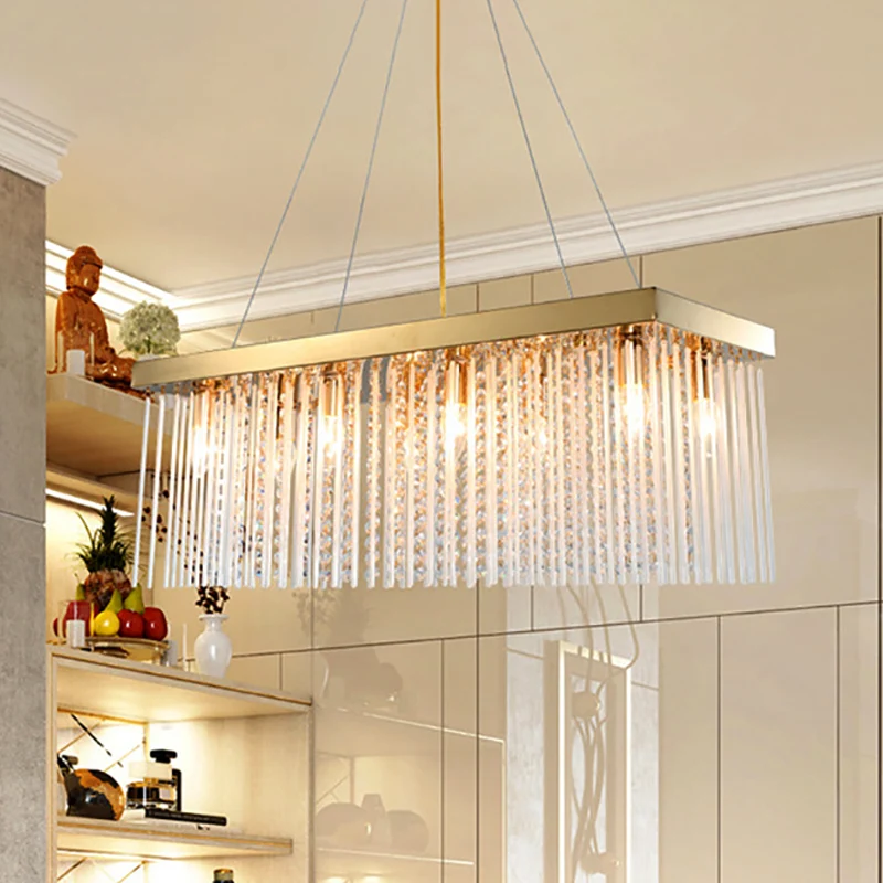 Eigentijdse rechthoekige hangende plafondlamp met kristalaccent gouden LED-plafondkroonluchter, 23,5"/31,5"/39" breed Clea...