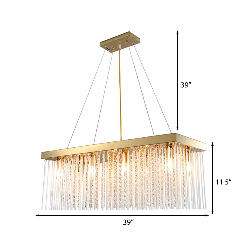 Eigentijdse rechthoekige hangende plafondlamp met kristalaccent gouden LED-plafondkroonluchter, 23,5"/31,5"/39" breed Clea...
