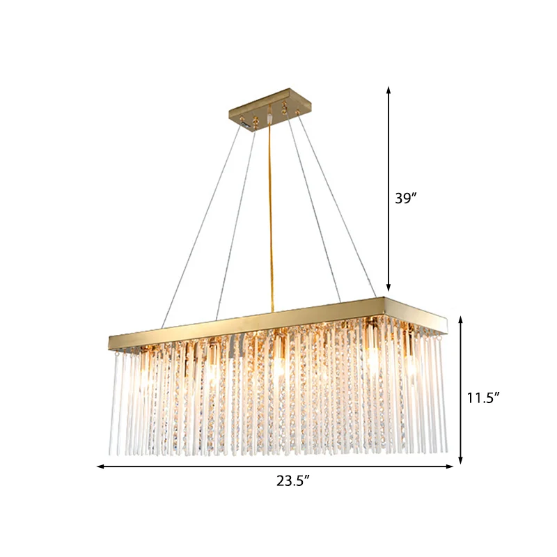 Eigentijdse rechthoekige hangende plafondlamp met kristalaccent gouden LED-plafondkroonluchter, 23,5"/31,5"/39" breed Clea...