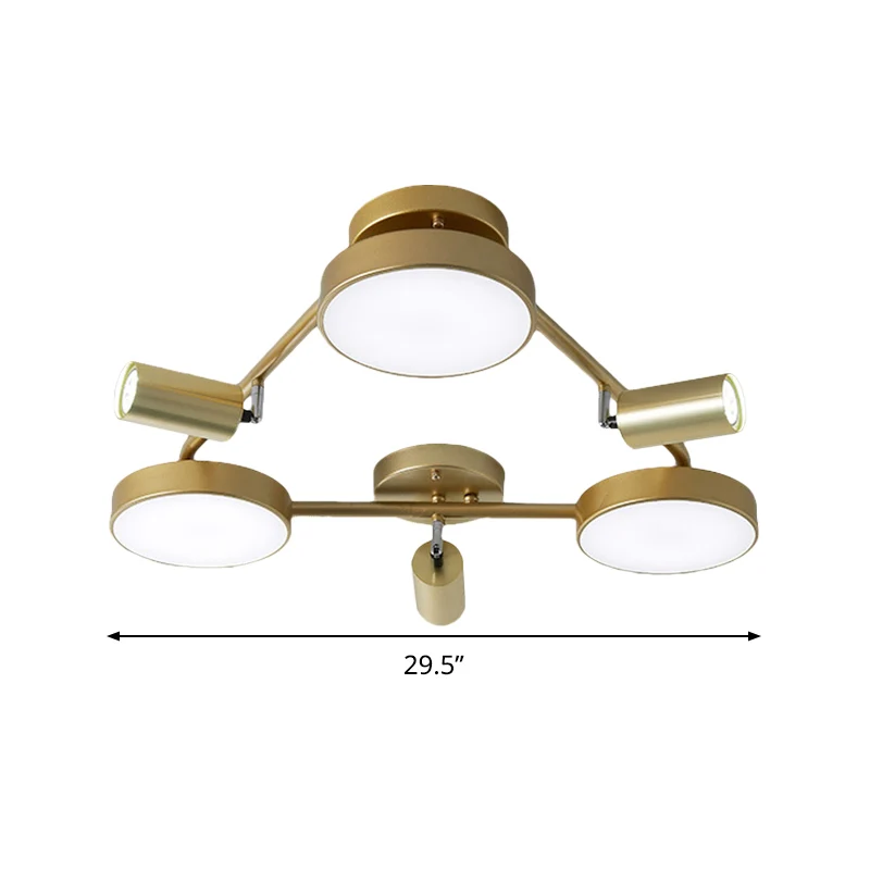 Eigentijdse ronde halfverzonken metalen plafondlamp met 6 koppen goud voor slaapkamer Clearhalo