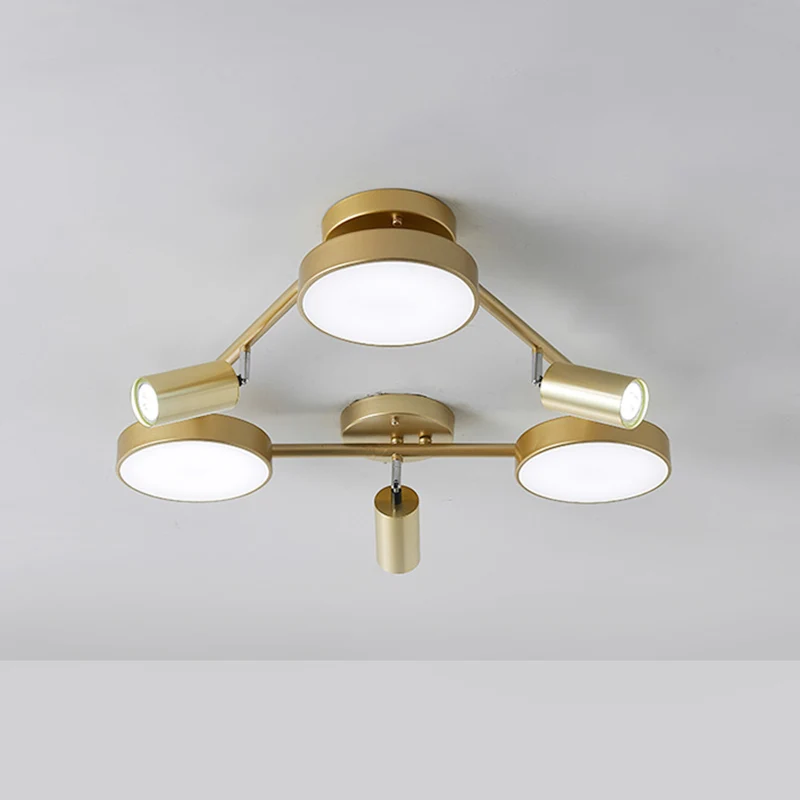 Eigentijdse ronde halfverzonken metalen plafondlamp met 6 koppen goud voor slaapkamer Clearhalo
