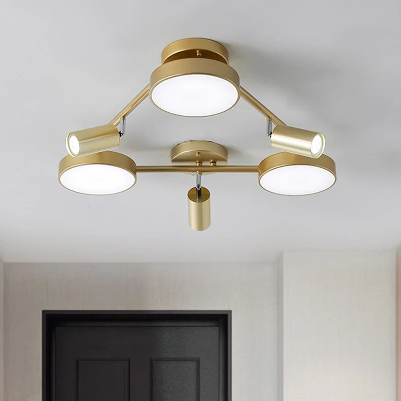 Eigentijdse ronde halfverzonken metalen plafondlamp met 6 koppen goud voor slaapkamer Clearhalo