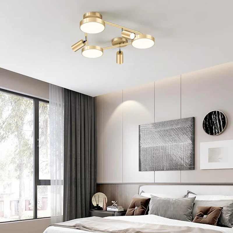 Eigentijdse ronde halfverzonken metalen plafondlamp met 6 koppen goud voor slaapkamer Clearhalo