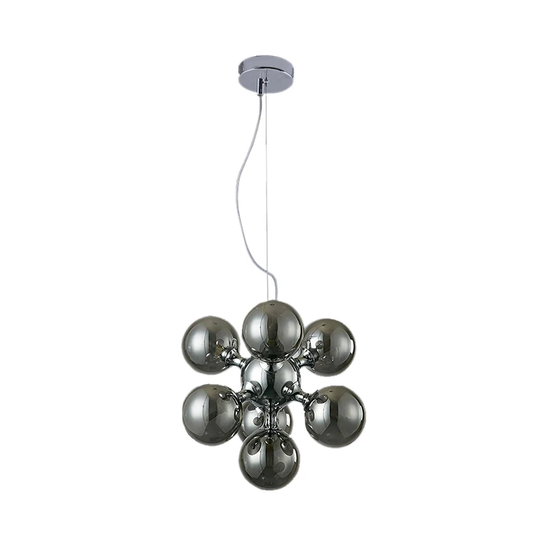 Eigentijdse ronde schaduw kroonluchter amber/rook/wit glas 9 lichts hanglamp voor hoteleetkamer Clearhalo