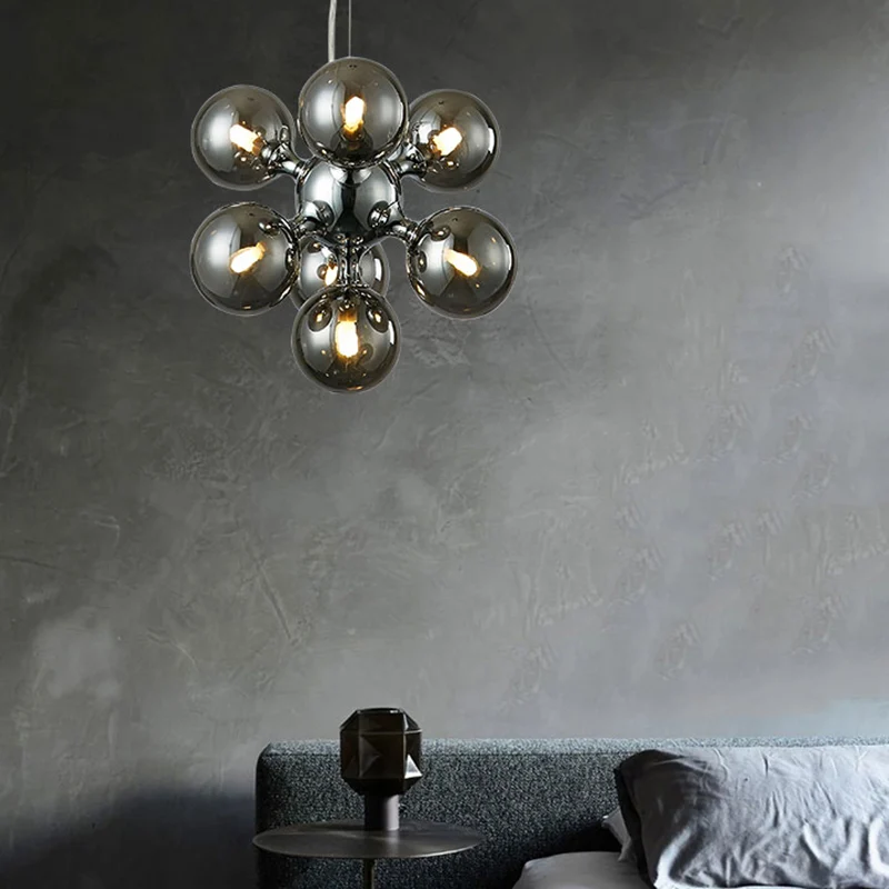 Eigentijdse ronde schaduw kroonluchter amber/rook/wit glas 9 lichts hanglamp voor hoteleetkamer Clearhalo