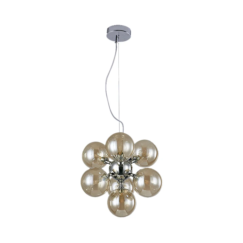 Eigentijdse ronde schaduw kroonluchter amber/rook/wit glas 9 lichts hanglamp voor hoteleetkamer Clearhalo