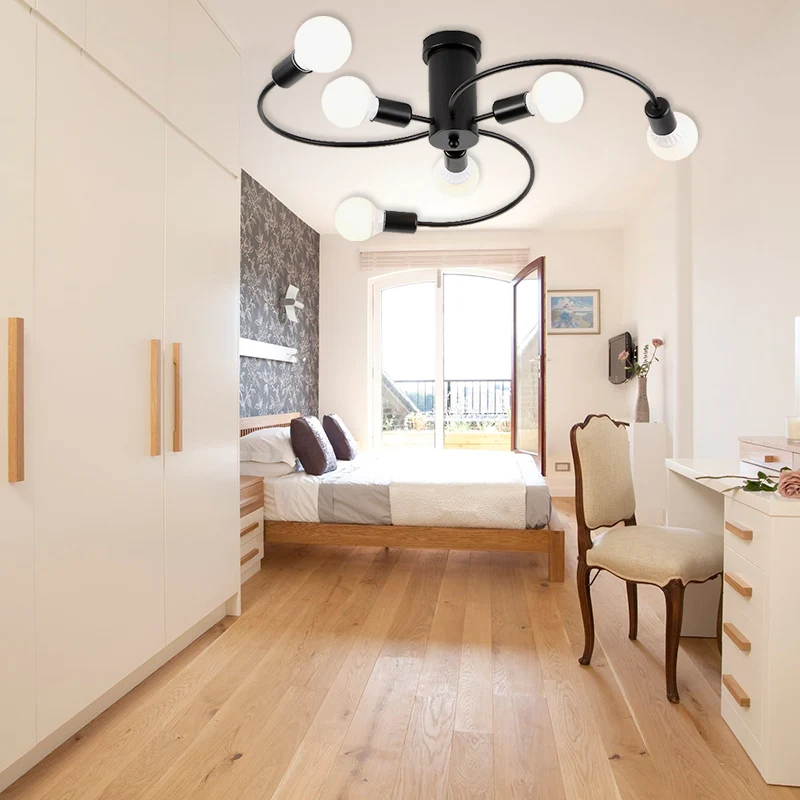 Eigentijdse semi-plafondmontage licht gedraaide arm metalen plafondarmatuur voor volwassen slaapkamer Clearhalo