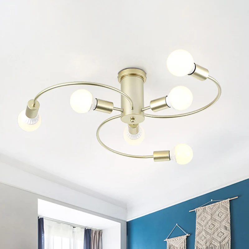 Eigentijdse semi-plafondmontage licht gedraaide arm metalen plafondarmatuur voor volwassen slaapkamer Clearhalo
