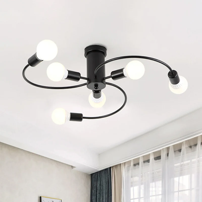 Eigentijdse semi-plafondmontage licht gedraaide arm metalen plafondarmatuur voor volwassen slaapkamer Clearhalo