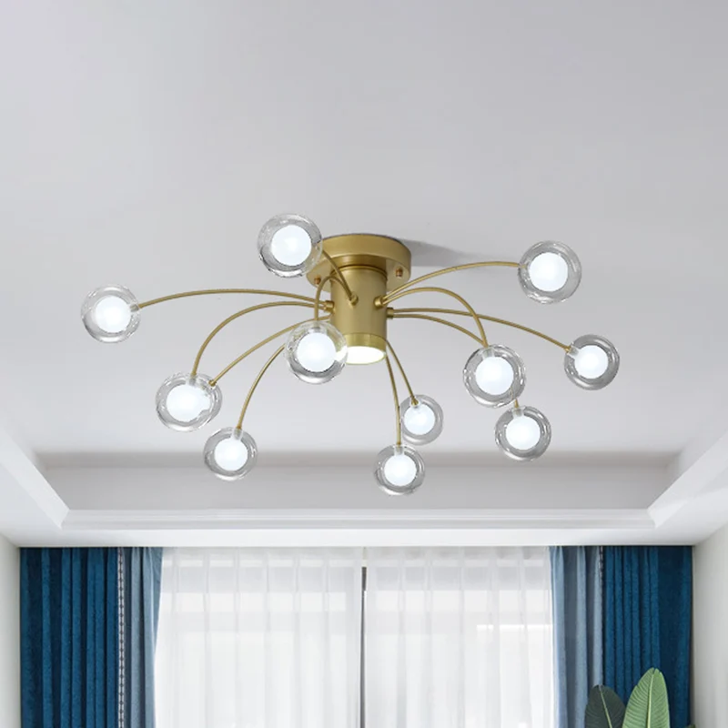Eigentijdse Starburst inbouw metalen 13-koppige slaapkamer semi-inbouw plafondlamp messing Clearhalo