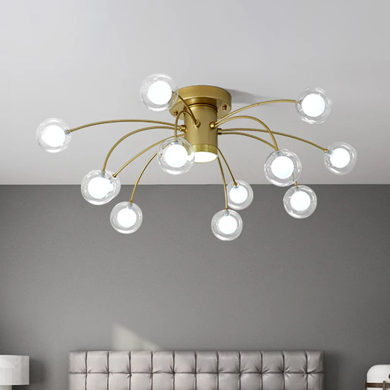 Eigentijdse Starburst inbouw metalen 13-koppige slaapkamer semi-inbouw plafondlamp messing Clearhalo