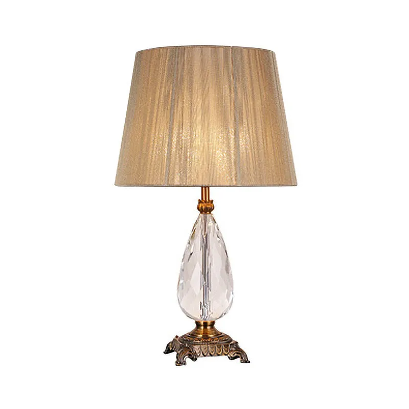 Eigentijdse tafellamp met 1 lamp, beige brede flare, kleine bureaulamp met stoffen kap Clearhalo