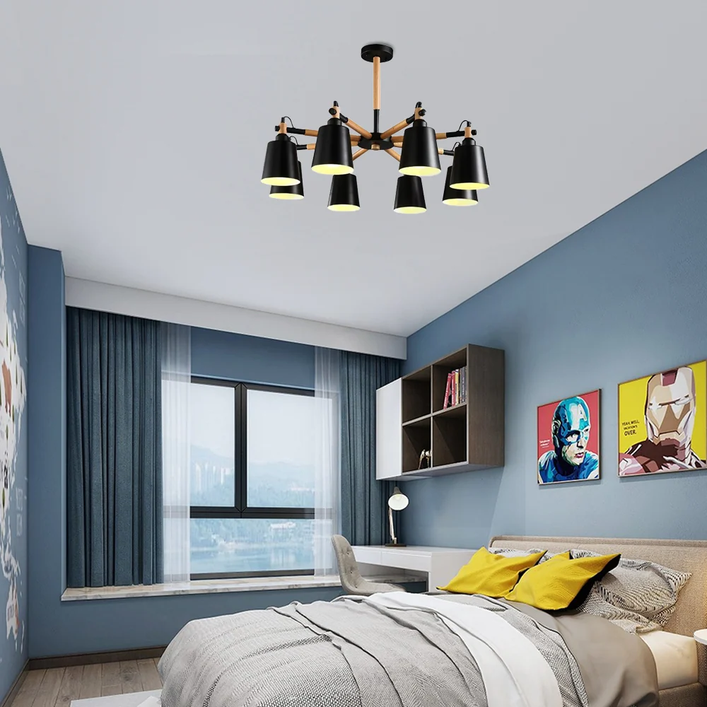 Eigentijdse trapeziumvormige schaduwkroonluchter 8-lichts metalen hanglamp voor woonkamer Clearhalo