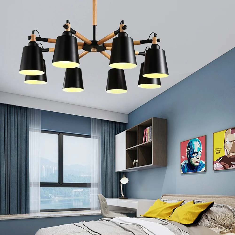Eigentijdse trapeziumvormige schaduwkroonluchter 8-lichts metalen hanglamp voor woonkamer Clearhalo