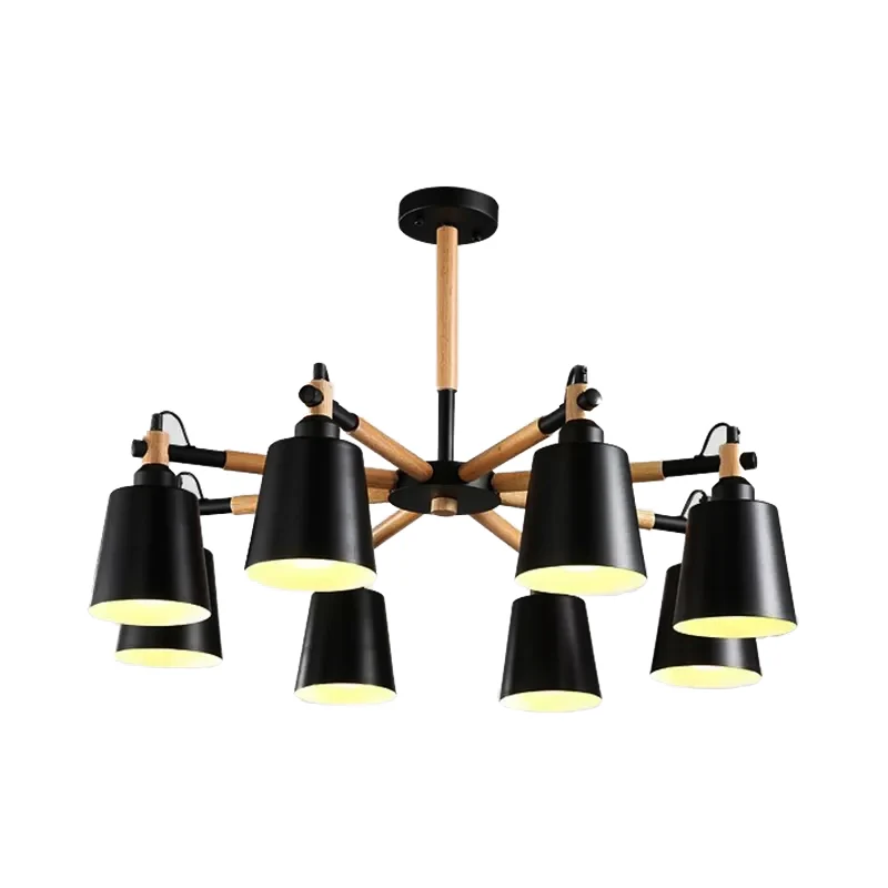 Eigentijdse trapeziumvormige schaduwkroonluchter 8-lichts metalen hanglamp voor woonkamer Clearhalo
