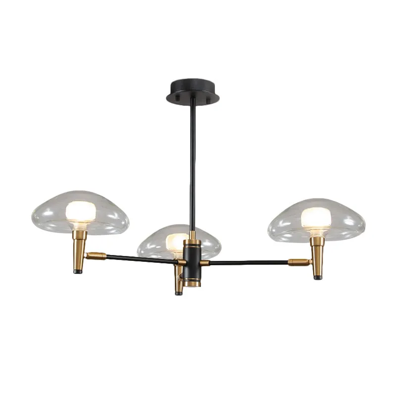 Eigentijdse zwarte kroonluchter paddestoelschaduw 3 lampen transparant glazen hanglamp voor slaapkamer Clearhalo