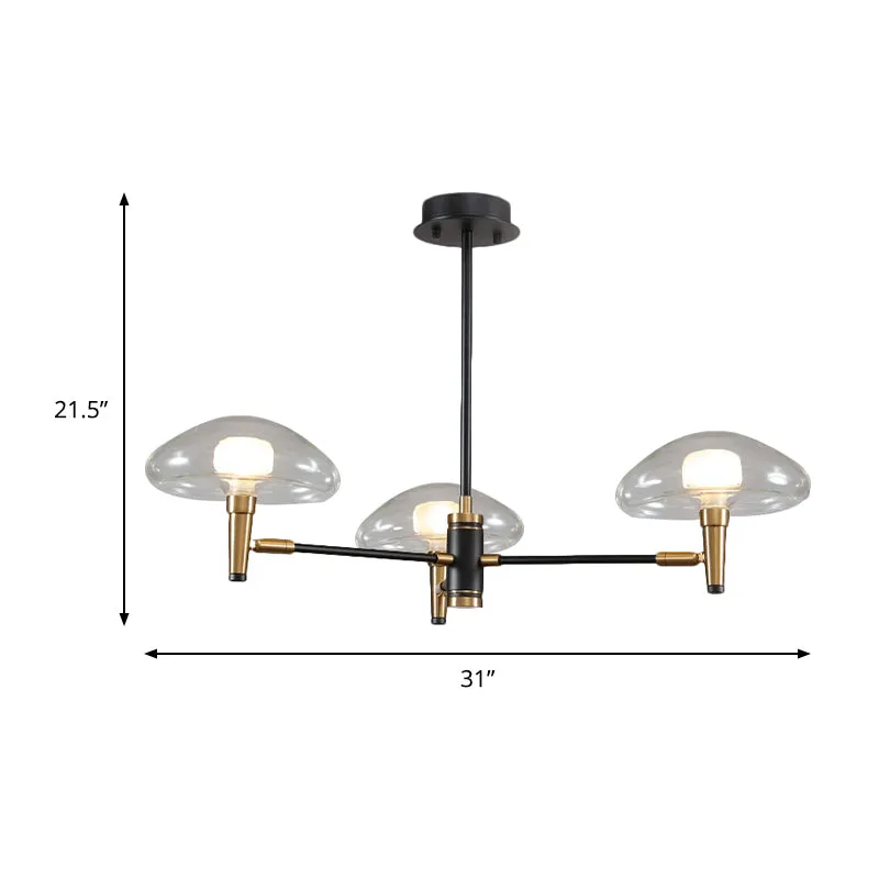 Eigentijdse zwarte kroonluchter paddestoelschaduw 3 lampen transparant glazen hanglamp voor slaapkamer Clearhalo