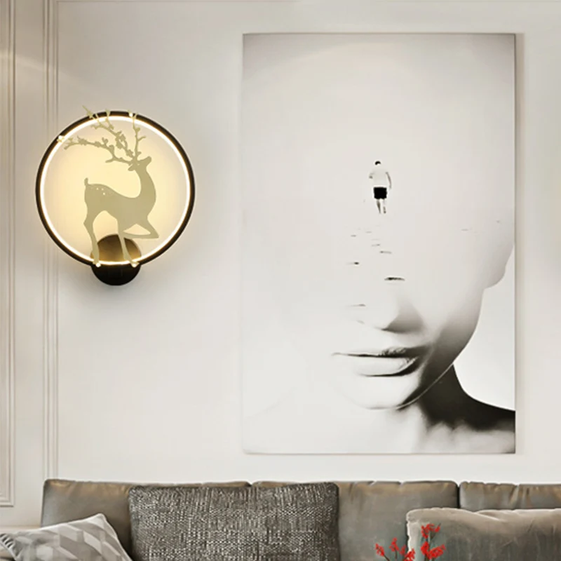 Eigentijdse zwart/witte acryl ring-sconce light LED-wandmontage verlichtingsideeën met sikahertenpatroon Clearhalo