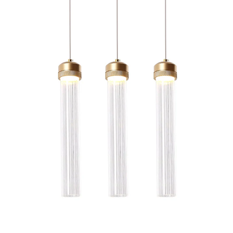 Eilandhanger van helder geribbeld glas, kolom met gouden afwerking, Crystal Island-licht Clearhalo