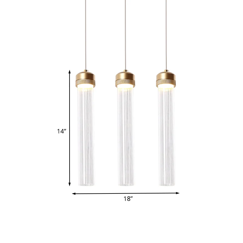 Eilandhanger van helder geribbeld glas, kolom met gouden afwerking, Crystal Island-licht Clearhalo