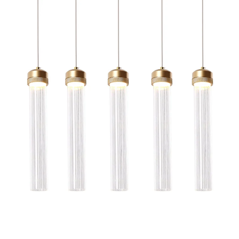 Eilandhanger van helder geribbeld glas, kolom met gouden afwerking, Crystal Island-licht Clearhalo