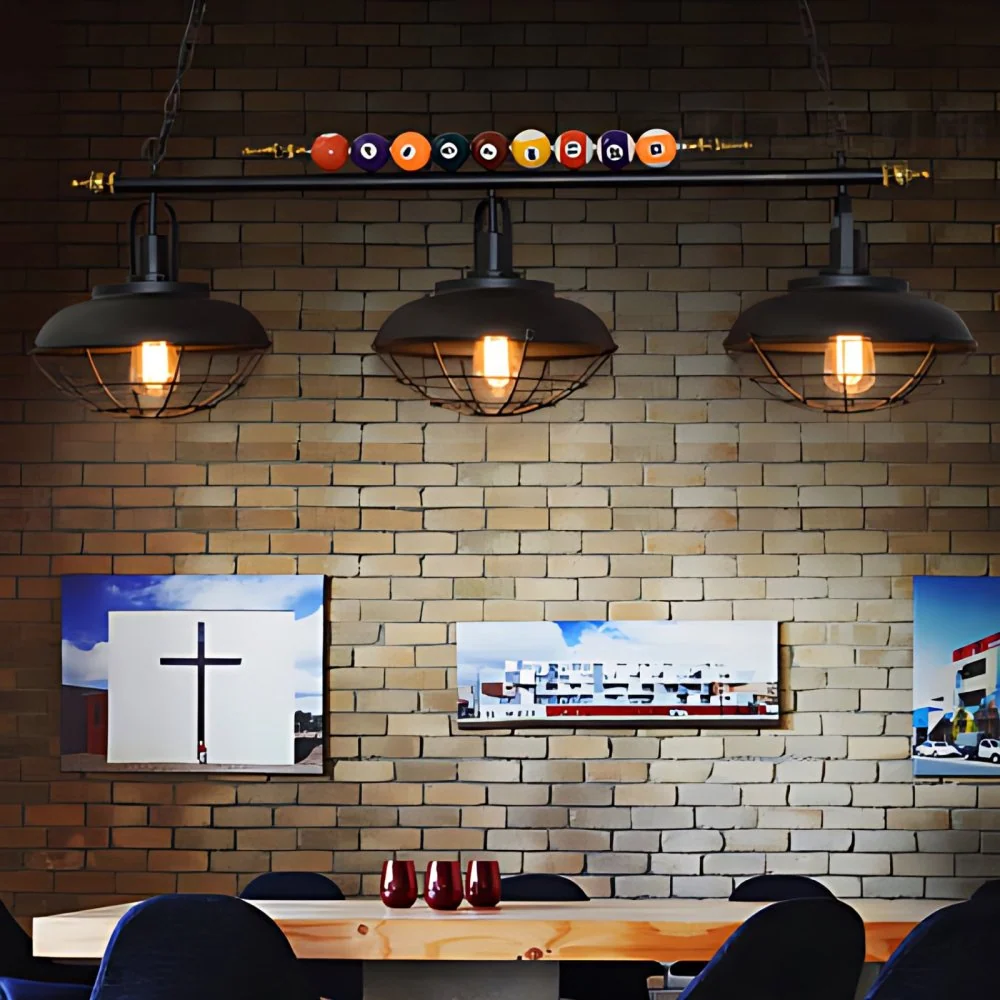 Eilandlamp met metalen draadframe en schuurschaduw Industriële 2/3-kops biljartkamer-eilandlamp zwart Clearhalo