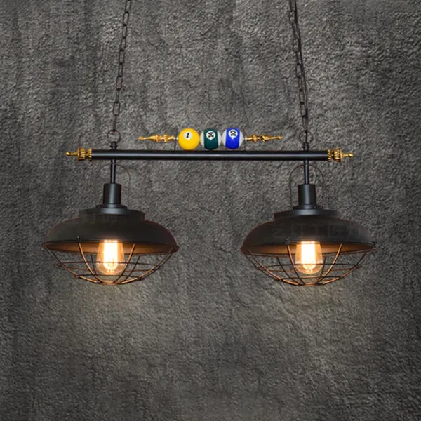 Eilandlamp met metalen draadframe en schuurschaduw Industriële 2/3-kops biljartkamer-eilandlamp zwart Clearhalo