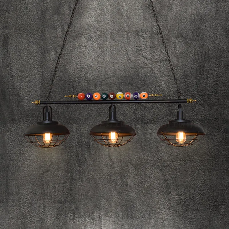 Eilandlamp met metalen draadframe en schuurschaduw Industriële 2/3-kops biljartkamer-eilandlamp zwart Clearhalo