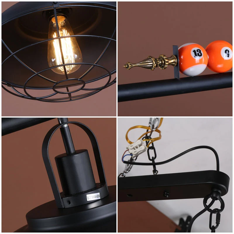 Eilandlamp met metalen draadframe en schuurschaduw Industriële 2/3-kops biljartkamer-eilandlamp zwart Clearhalo