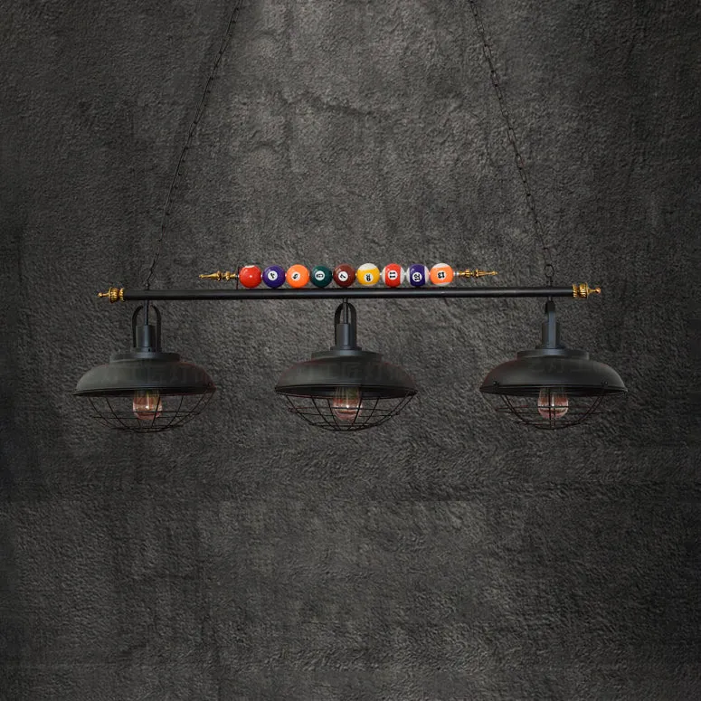 Eilandlamp met metalen draadframe en schuurschaduw Industriële 2/3-kops biljartkamer-eilandlamp zwart Clearhalo