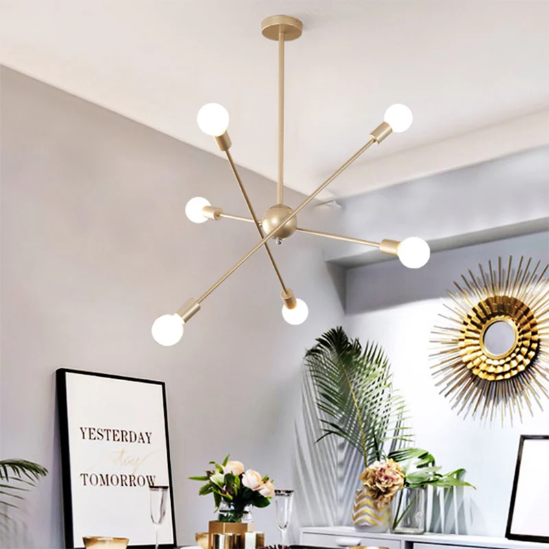 Elegante stijllijn hanglamp, meerkoppige metalen kroonluchter gouden afwerking voor eettafel Clearhalo