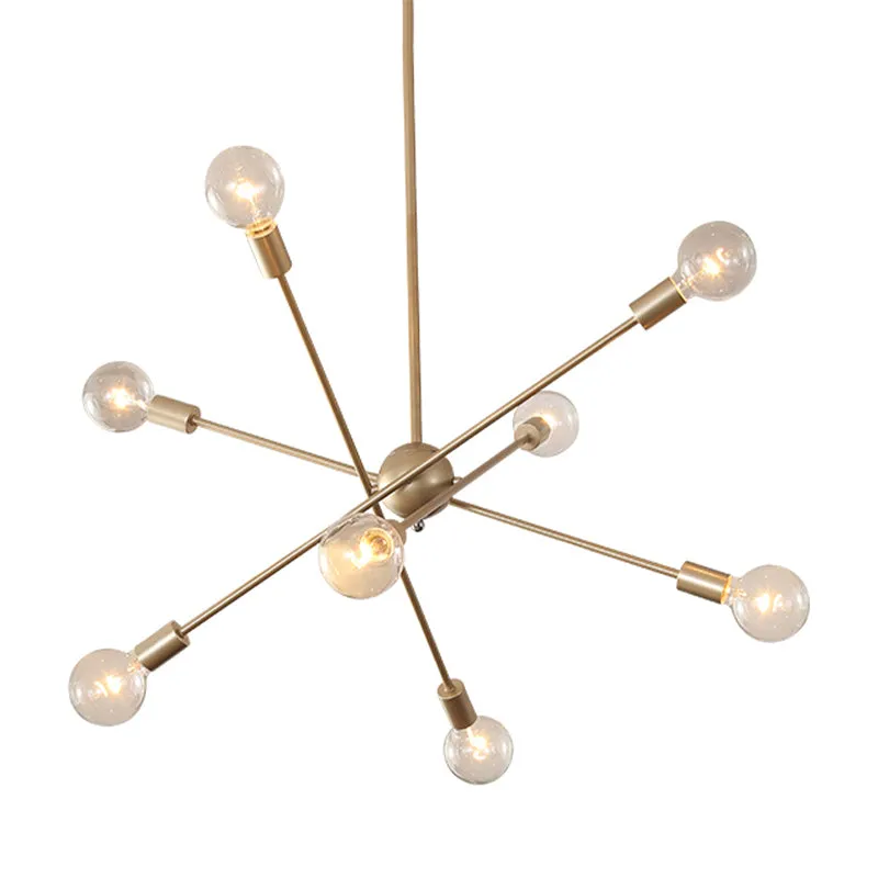 Elegante stijllijn hanglamp, meerkoppige metalen kroonluchter gouden afwerking voor eettafel Clearhalo