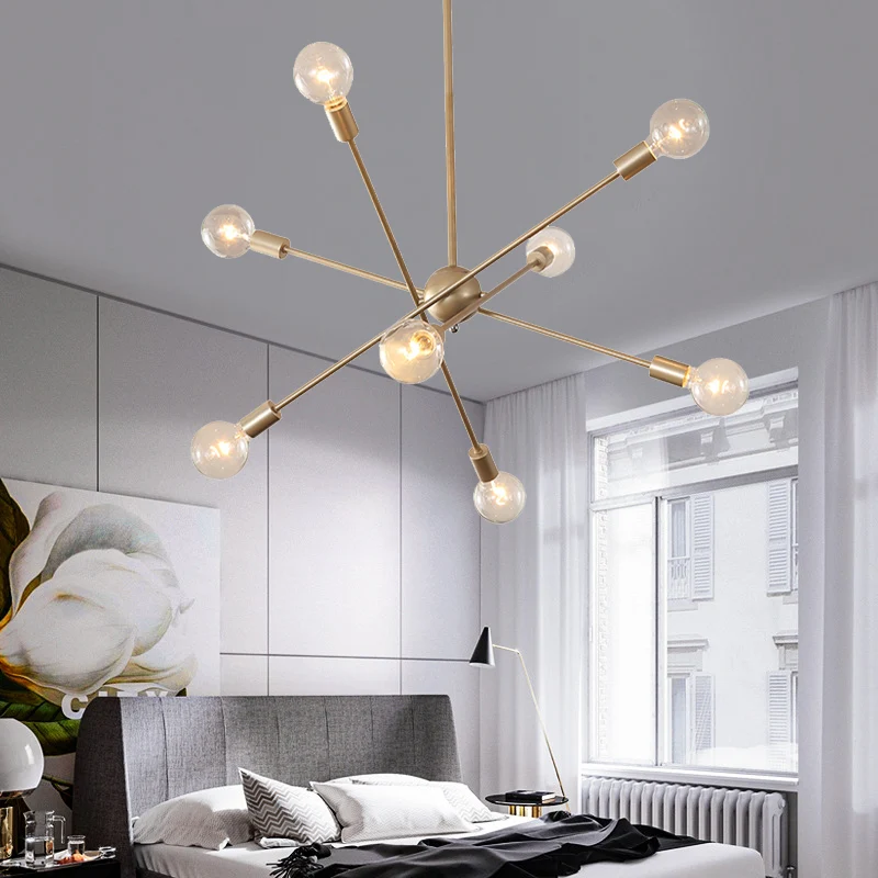 Elegante stijllijn hanglamp, meerkoppige metalen kroonluchter gouden afwerking voor eettafel Clearhalo