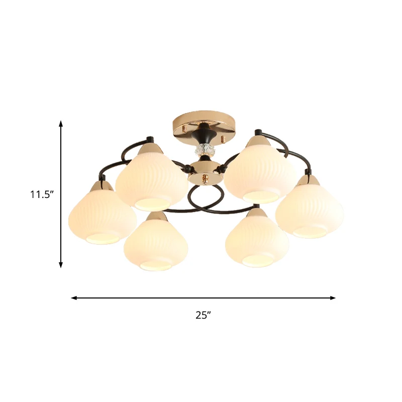 Elegante urnschaduw semi-inbouwlamp 6-kops opaalglazen plafondlamp wit voor woonkamer Clearhalo