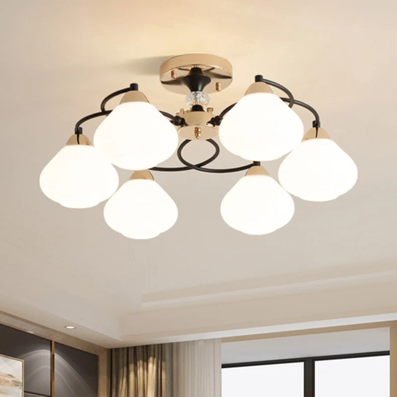 Elegante urnschaduw semi-inbouwlamp 6-kops opaalglazen plafondlamp wit voor woonkamer Clearhalo