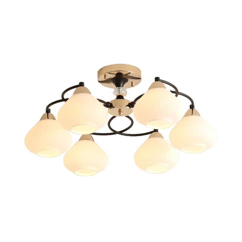 Elegante urnschaduw semi-inbouwlamp 6-kops opaalglazen plafondlamp wit voor woonkamer Clearhalo